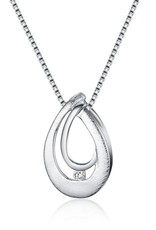 Sterling Silver Double Teardrop Diamond Necklace 18"