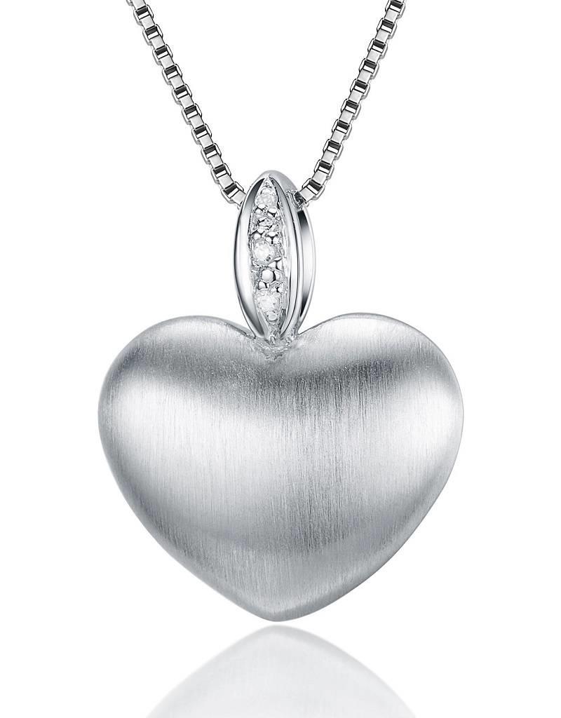 Sterling Silver Heart Diamond Necklace 18"