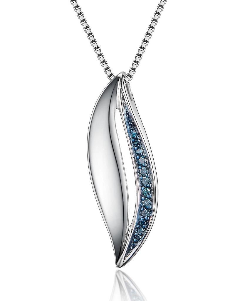 Sterling Silver Swirl Blue Diamond Necklace 18"