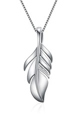 Sterling Silver Feather Diamond Necklace 18"