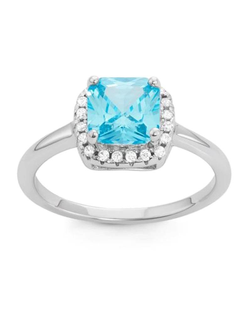 Sterling Silver 7mm Square Blue Cubic Zirconia Ring