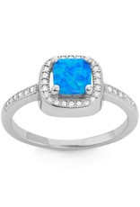 Sterling Silver Square Synthetic Opal and Pave Cubic Zirconia Ring