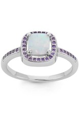 Sterling Silver Square Synthetic Opal and Purple Cubic Zirconia Ring