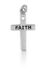 Sterling Silver "Faith" Cross Cubic Zirconia Charm with Spring Ring Clasp 16mm