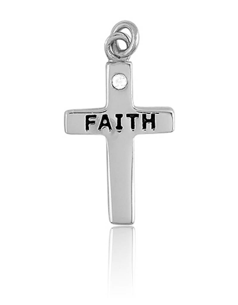 Sterling Silver "Faith" Cross Cubic Zirconia Charm with Spring Ring Clasp 16mm