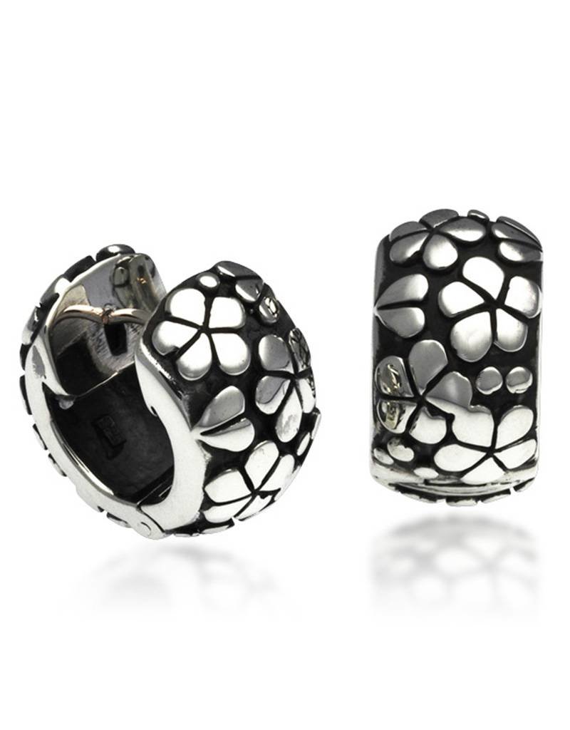 ZINA Zina Sterling Silver Flower Print Huggie Earrings w/ Oxidized Finish 17mm