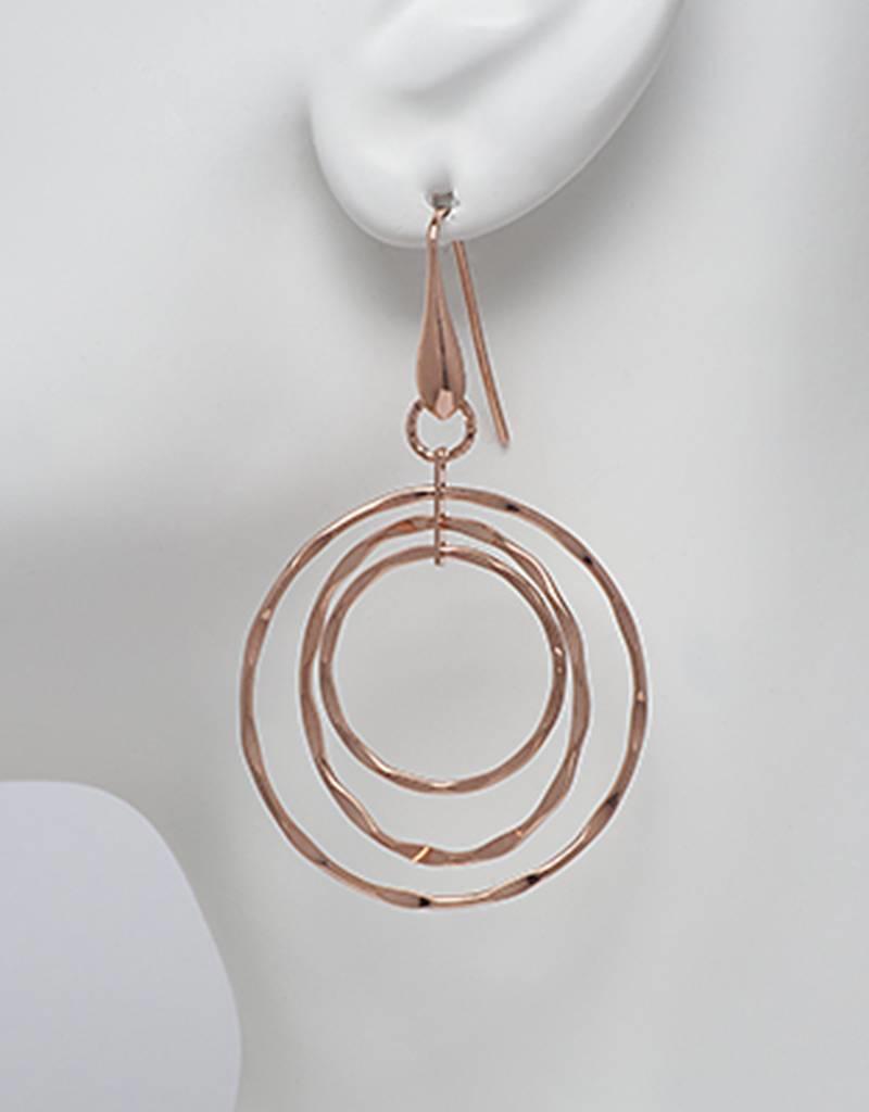 Sterling Silver 3 Ring Hammered 14k Rose Gold Vermeil Earrings 36mm