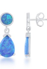 Sterling Silver Round & Teardrop Synthetic Blue Opal Post Earrings 18mm