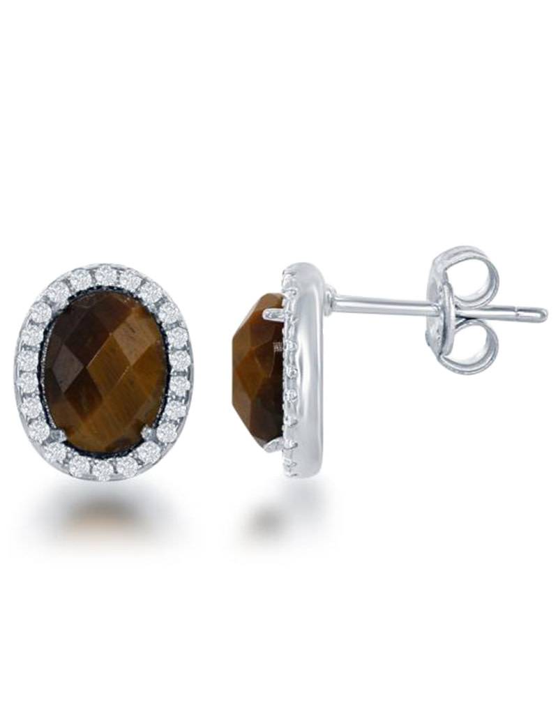 Oval Tiger Eye Earrings 10mm