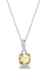 Sterling Silver Cushion Cut Citrine & White Topaz Necklace 18"