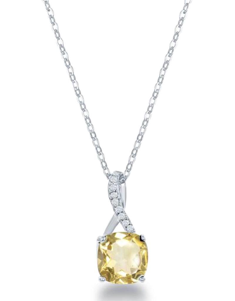 Sterling Silver Cushion Cut Citrine & White Topaz Necklace 18"