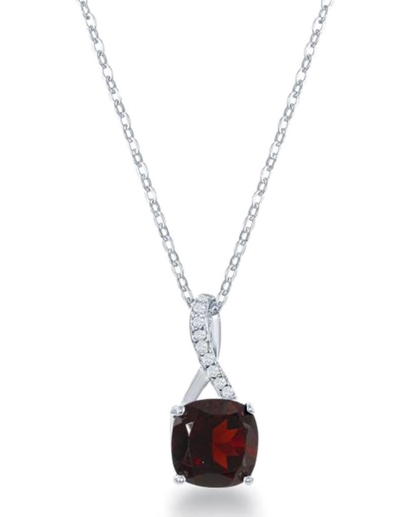 Sterling Silver Cushion Cut Garnet & Whie Topaz Necklace 18"