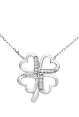 Sterling Silver Heart Clover Cubic Zirconia Necklace 16"+2" Extender