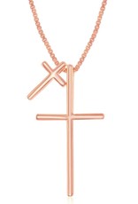 Sterling Silver Double Cross Necklace with 14k Rose Gold Vermeil Finish 16"+2"