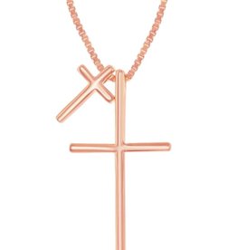 Rose Gold Double Cross Necklace 16"+2"