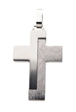 Men's Modern Block-Textured Stainless Steel Cross Necklace 24"