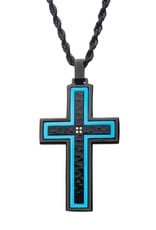 Men's Black and Blue Stainless Steel CZ Cross Necklace 24"