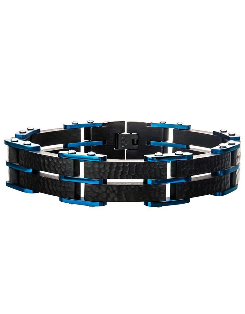 Men's Stainless Steel Black & Blue Leather Bracelet - Simply Sterling