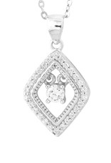Sterling Silver Diamond Shape Dancing Cubic Zirconia Necklace 18"