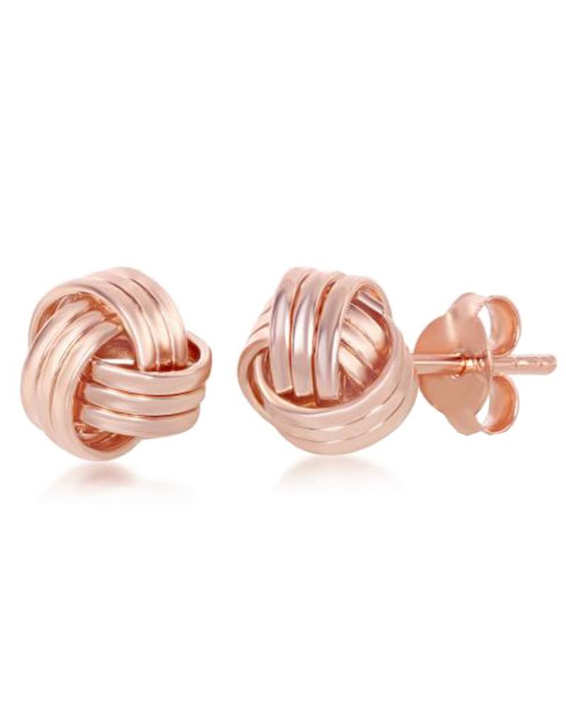 Sterling Silver Wire Knot Stud Earrings with 14k Rose Gold Vermeil Finish 7mm