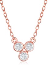 Sterling Silver 3 Bezel-Set Cubic Zirconia Necklace with 14k Rose Gold Vermeil Finish 16"+2" Extender