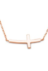 Sterling Silver Sideways Cross Necklace with 14k Rose Gold Vermeil Finish 16"+2" Extender