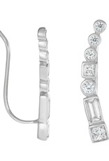 Sterling Silver Multi Shape Cubic Zirconia Ear Climber Earrings 22mm