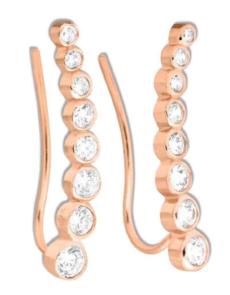 Sterling Silver Round Cubic Zirconia Ear Climber Earrings With 14k Rose Gold Vermeil Finish