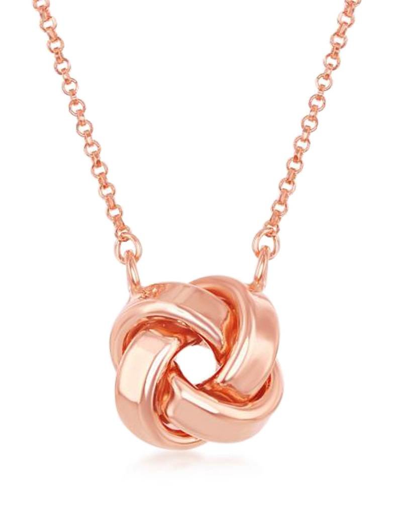 Sterling Silver Knot Necklace with 14k Rose Gold Vermeil Finish 16"+2" Extender