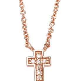 Rose Gold Cross CZ Necklace 14"+2"