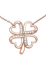 Sterling Silver Heart Clover Cubic Zirconia Necklace with 14k Rose Gold Vermeil Finish 16"+2" Extender