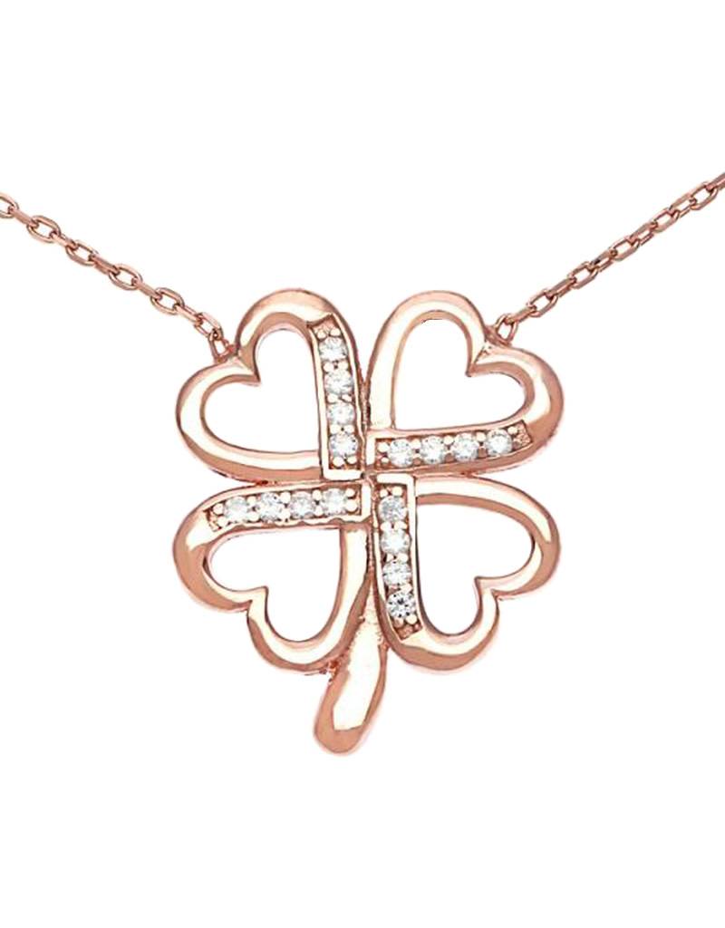 Rose Gold Heart Clover Necklace 16"+2"