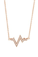 Sterling Silver Heartbeat Cubic Zirconia Necklace with 14k Rose Gold Vermeil Finish 16"+2" Extender