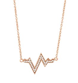 Rose Gold Heartbeat CZ Necklace 16"+2"