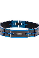 Men's Black & Blue Stainless Steel CZ Bracelet 8.5"