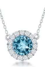 Sterling Silver Round Blue Topaz Necklace 16"+2" Extender