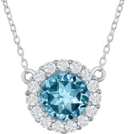 Round Blue Topaz Necklace 16"+2"
