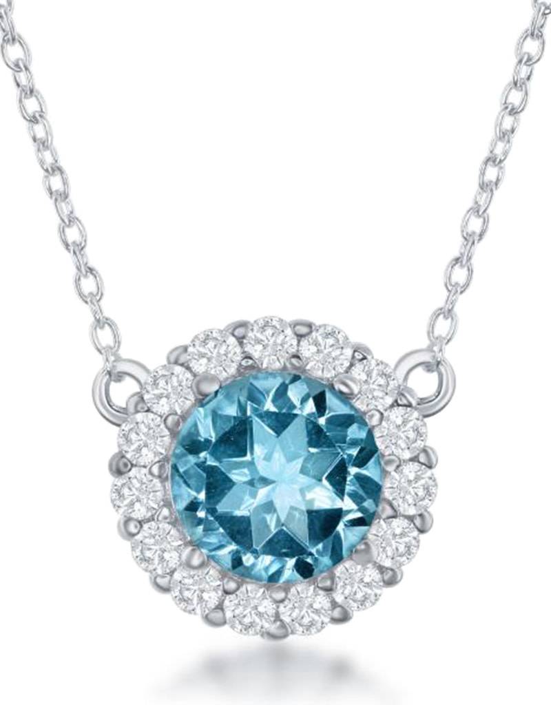 Round Blue Topaz Necklace 16"+2"