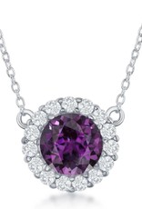 Sterling Silver Round Amethyst and White Topaz Necklace 16"+2" Extender