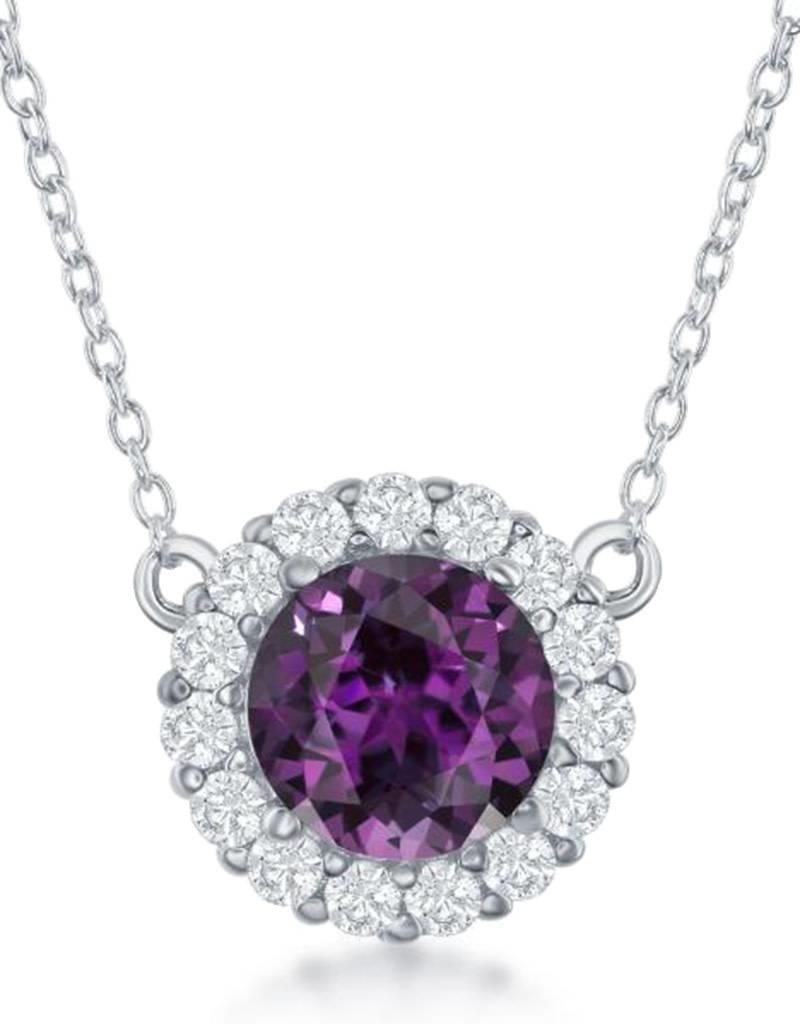 Sterling Silver Round Amethyst and White Topaz Necklace 16"+2" Extender