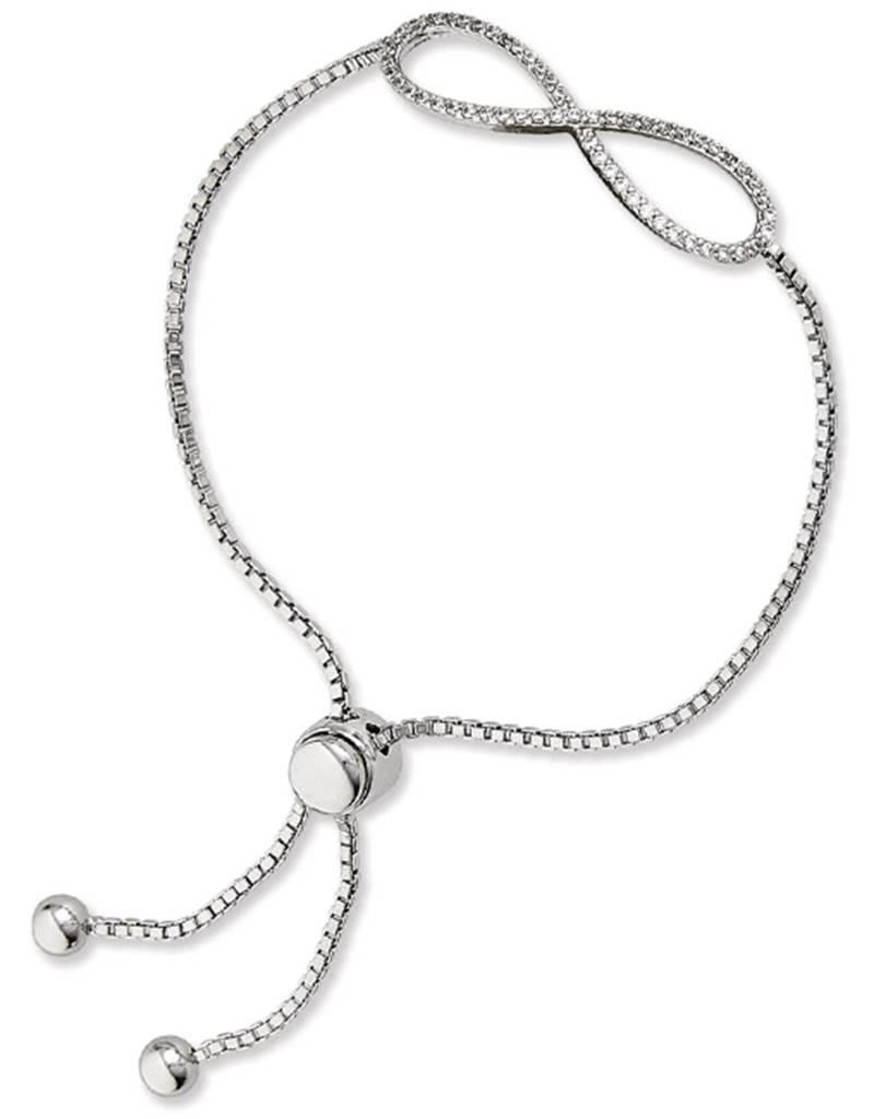 Sterling Silver Infinity Cubic Zirconia Adjustable Bolo Bracelet