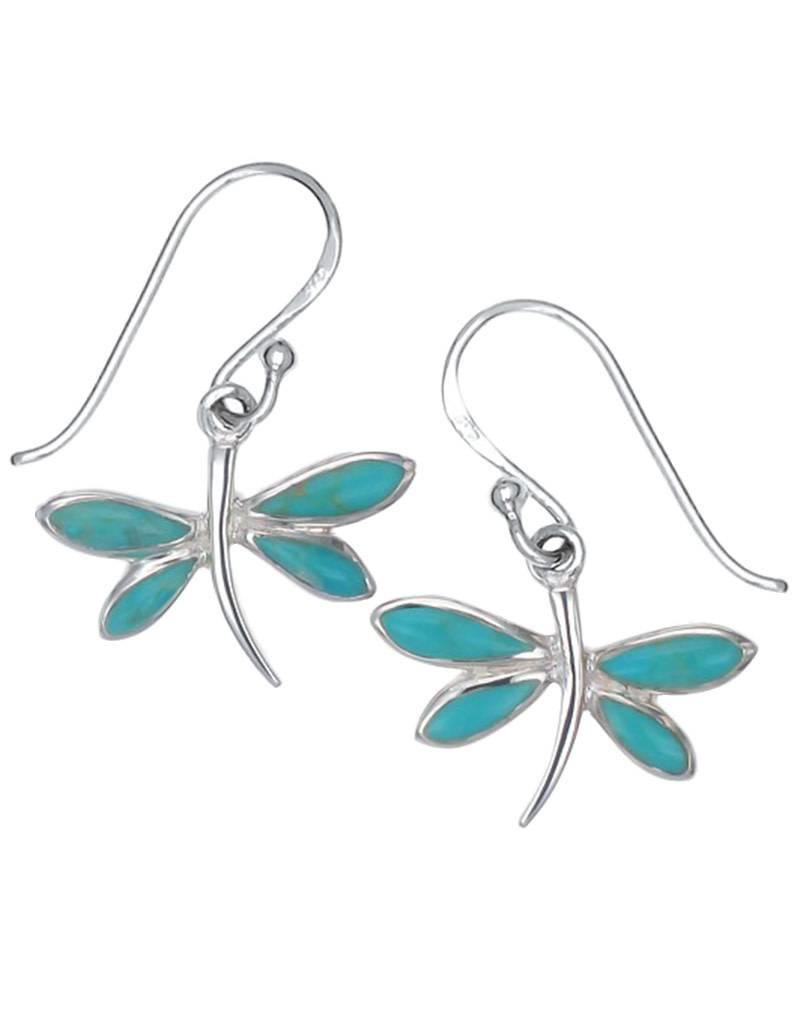 Sterling Silver Dragonfly Turquoise Earrings 12mm