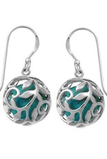 Sterling Silver Vine Ball Turquoise Earrings 13mm