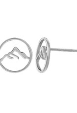 Sterling Silver Mountain in Circle Stud Earrings 9mm
