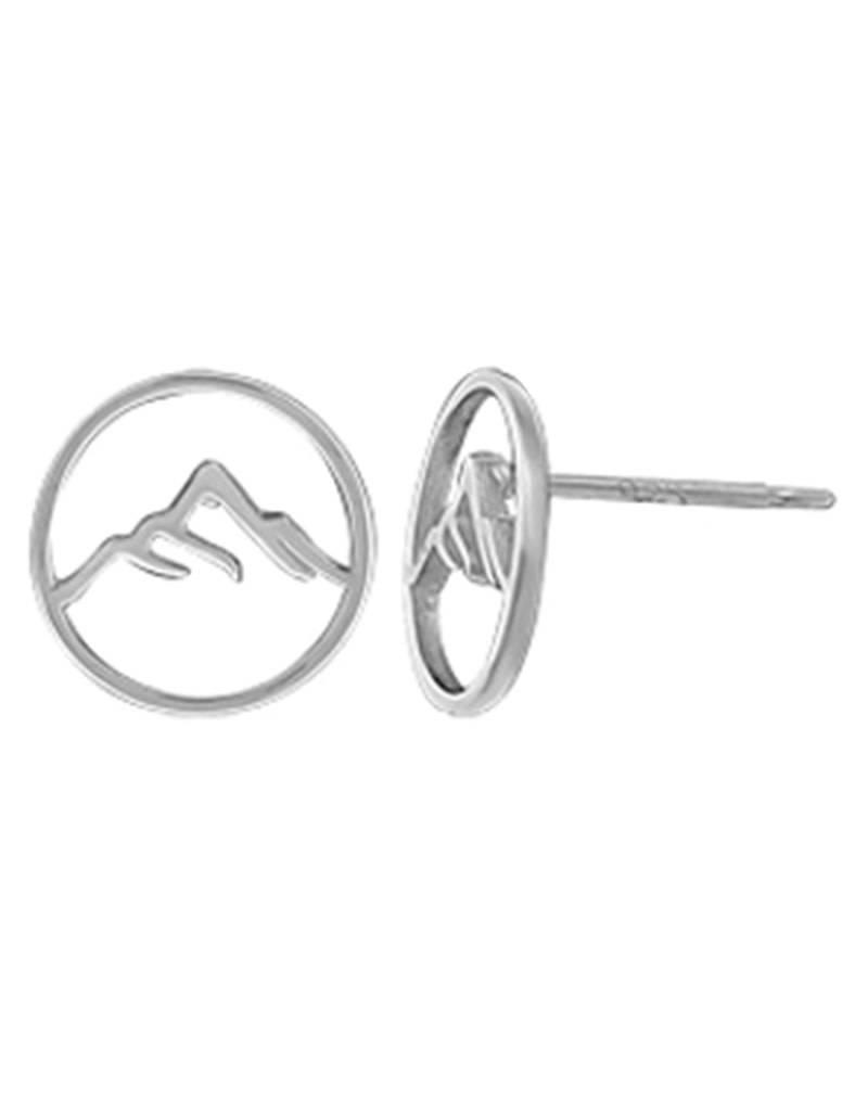 Sterling Silver Mountain in Circle Stud Earrings 9mm