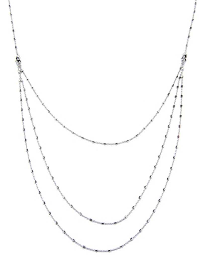 Sterling Silver Multi Layer Barrel Bead Necklace 16"+2" Extender