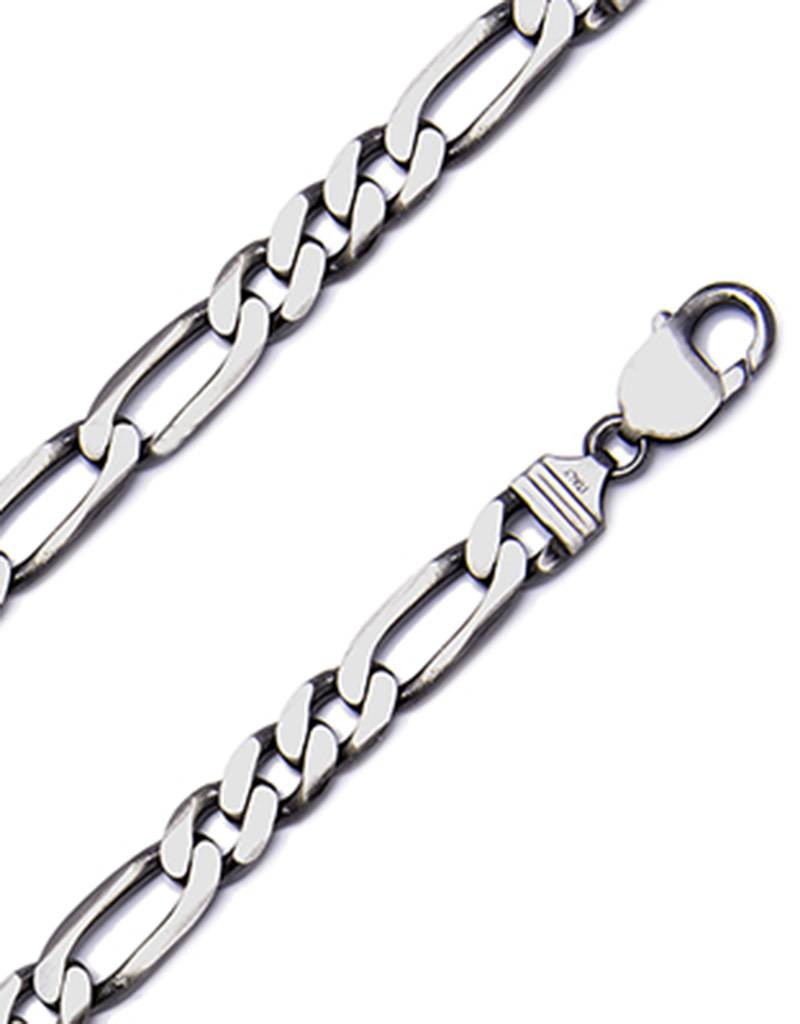 Sterling Silver Figaro 4mm Gunmetal Finish Necklace Chain Italian .925 Sterling Silver Figaro 4mm Gunmetal Finish Necklace Chain Italian .925