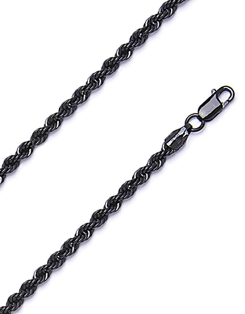 Sterling Silver Black Rope 080 Chain Necklace with Ruthenium Finish