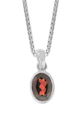 Sterling Silver Oval Garnet Pendant 9mm (Chain Sold Separately)