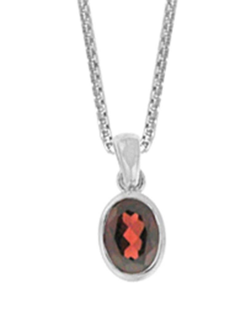 Sterling Silver Oval Garnet Pendant 9mm (Chain Sold Separately)